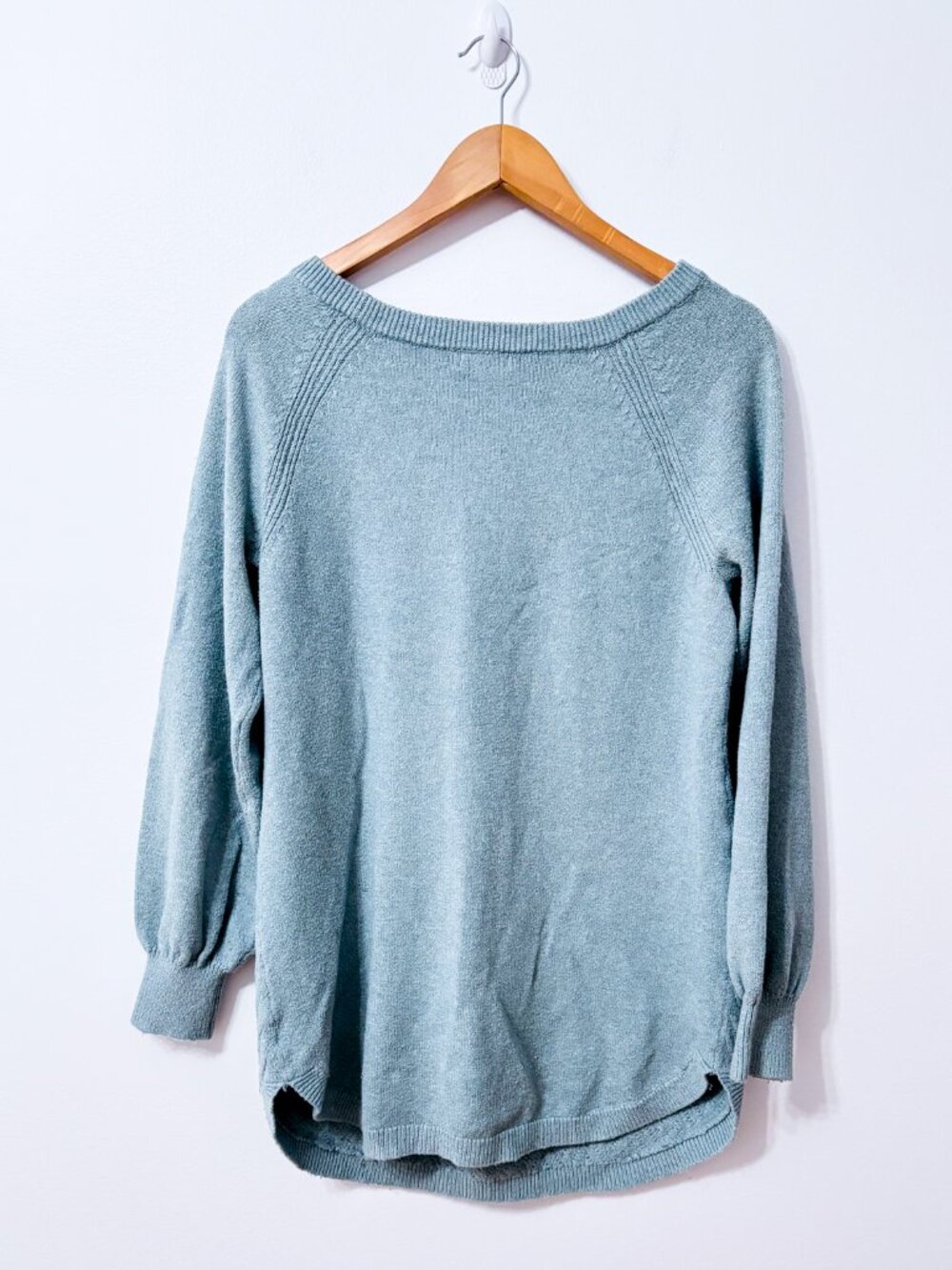 REITMANS Aqua Blue Textured Knit Tunic Sweater Raglan Long Sleeve Medium - Picture 9 of 9